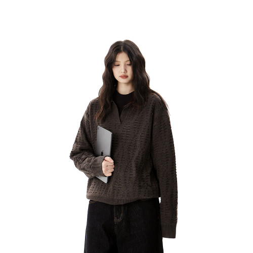 AFOEOT美式復古老錢風POLO領毛衣男女cleanfit高級感寬松針織衫潮