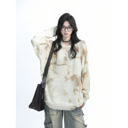 【坐吃山空】美式復古街頭紥染毛衣女秋季慵懶風嘻哈寬松針織衫潮