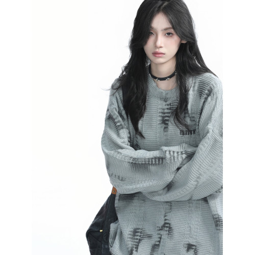 【坐吃山空】美式復古街頭紥染毛衣女秋季慵懶風嘻哈寬松針織衫潮