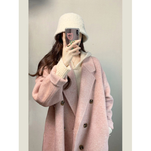 粉色呢子大衣女中長款韓版小個子2024秋冬新款寬松雙排釦毛呢外套 粉色呢子大衣女中長款韓版小個子2024秋冬新款寬松雙排釦毛呢外套