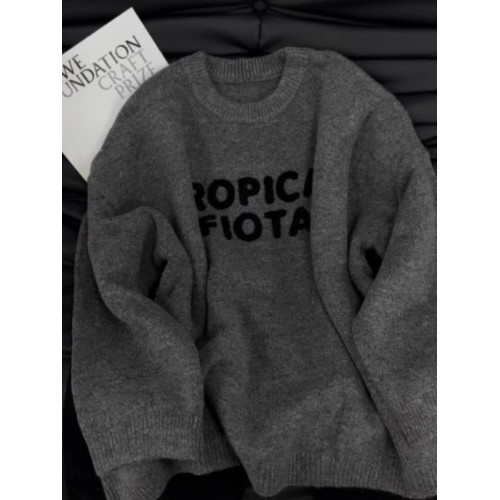 灰色復古字母提花針織秋冬寬松加厚內搭毛衣女款2025新款冬季上衣 灰色復古字母提花針織秋冬寬松加厚內搭毛衣女款2025新款冬季上衣