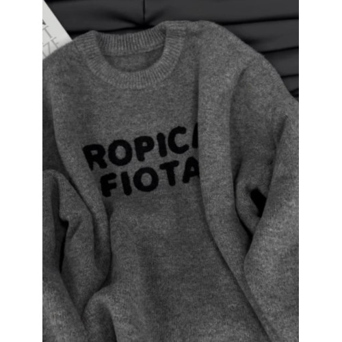 灰色復古字母提花針織秋冬寬松加厚內搭毛衣女款2025新款冬季上衣 灰色復古字母提花針織秋冬寬松加厚內搭毛衣女款2025新款冬季上衣