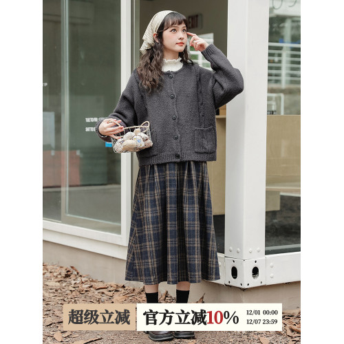 【苗陌】秋冬復古溫柔森系少女圓領針織毛衣開衫保暖軟糯外套2025