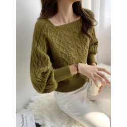 法式麻花毛衣女設計感2023年秋冬新款加厚復古方領短款針織上衣