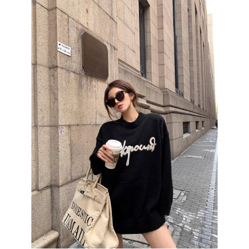 美式高級感中長款黑色毛衣女秋冬季加厚慵懶風寬松軟糯針織衫上衣 美式高級感中長款黑色毛衣女秋冬季加厚慵懶風寬松軟糯針織衫上衣