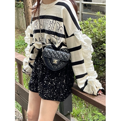 韓國chic秋冬俏皮減齡圓領字母印花寬松百搭拼接木耳邊長袖衛衣女