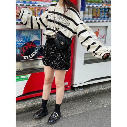 韓國chic秋冬俏皮減齡圓領字母印花寬松百搭拼接木耳邊長袖衛衣女