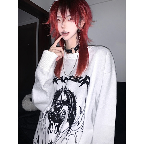 溼體WETBODY 原創小衆暗黑寬松套頭毛衣白色中性秋冬街頭上衣 溼體WETBODY 原創小衆暗黑寬松套頭毛衣白色中性秋冬街頭上衣