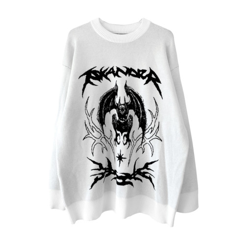 溼體WETBODY 原創小衆暗黑寬松套頭毛衣白色中性秋冬街頭上衣 溼體WETBODY 原創小衆暗黑寬松套頭毛衣白色中性秋冬街頭上衣