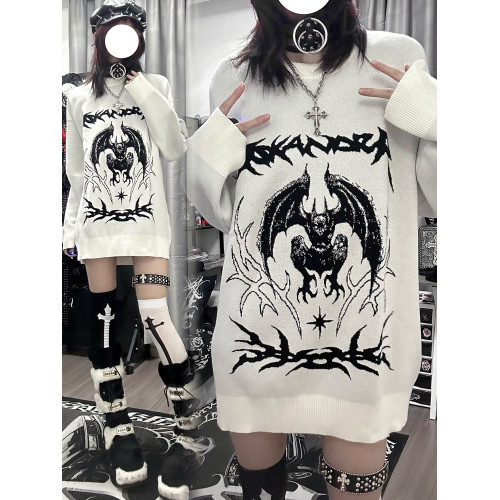 溼體WETBODY 原創小衆暗黑寬松套頭毛衣白色中性秋冬街頭上衣 溼體WETBODY 原創小衆暗黑寬松套頭毛衣白色中性秋冬街頭上衣