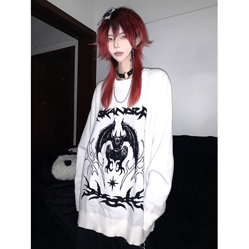 溼體WETBODY 原創小衆暗黑寬松套頭毛衣白色中性秋冬街頭上衣 溼體WETBODY 原創小衆暗黑寬松套頭毛衣白色中性秋冬街頭上衣