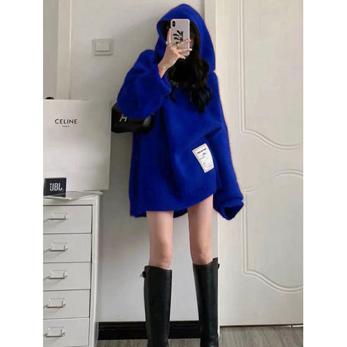 中長款寬松慵懶風聖誕紅色連帽毛衣女秋冬季2025新款打底針織上衣