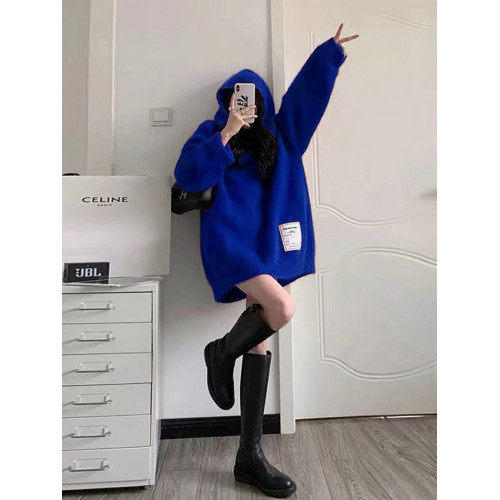 中長款寬松慵懶風聖誕紅色連帽毛衣女秋冬季2025新款打底針織上衣