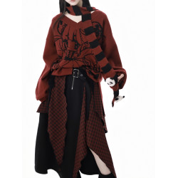 pinksavior【發發】 V領針織y2k秋顯瘦毛衣設計襯衫半裙套裝