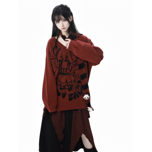 pinksavior【發發】 V領針織y2k秋顯瘦毛衣設計襯衫半裙套裝 pinksavior【發發】 V領針織y2k秋顯瘦毛衣設計襯衫半裙套裝