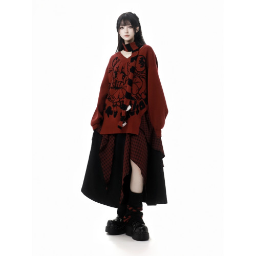 pinksavior【發發】 V領針織y2k秋顯瘦毛衣設計襯衫半裙套裝 pinksavior【發發】 V領針織y2k秋顯瘦毛衣設計襯衫半裙套裝