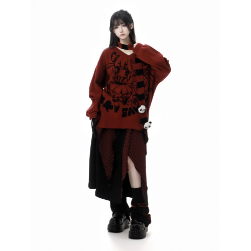 pinksavior【發發】 V領針織y2k秋顯瘦毛衣設計襯衫半裙套裝 pinksavior【發發】 V領針織y2k秋顯瘦毛衣設計襯衫半裙套裝