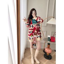 聖誕節新年紅色喜慶雪人毛衣女秋冬拜年服小個子中長款加厚連衣裙
