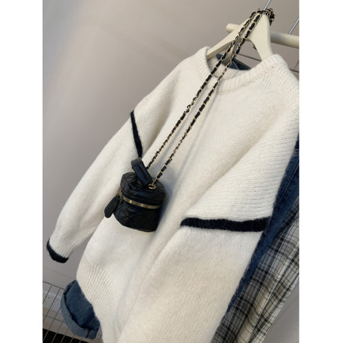 軟糯溫柔奶fufu毛衣女2024秋冬套頭寬松慵懶風拼色針織衫上衣外穿