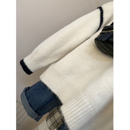 軟糯溫柔奶fufu毛衣女2024秋冬套頭寬松慵懶風拼色針織衫上衣外穿