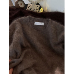 今年流行漂亮覆古軟糯慵懶風寬松奶fufu時尚洋氣絕美茶褐色毛衣秋