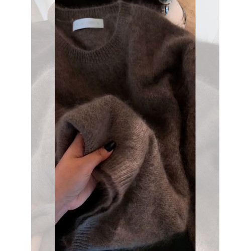 今年流行漂亮覆古軟糯慵懶風寬松奶fufu時尚洋氣絕美茶褐色毛衣秋