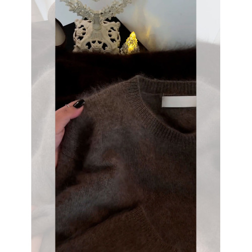 今年流行漂亮覆古軟糯慵懶風寬松奶fufu時尚洋氣絕美茶褐色毛衣秋