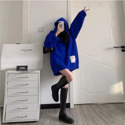 克萊因藍色毛衣女秋冬2025年新款秋裝設計感小衆慵懶風中長款上衣