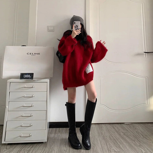 克萊因藍色毛衣女秋冬2025年新款秋裝設計感小衆慵懶風中長款上衣