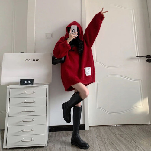 克萊因藍色毛衣女秋冬2025年新款秋裝設計感小衆慵懶風中長款上衣