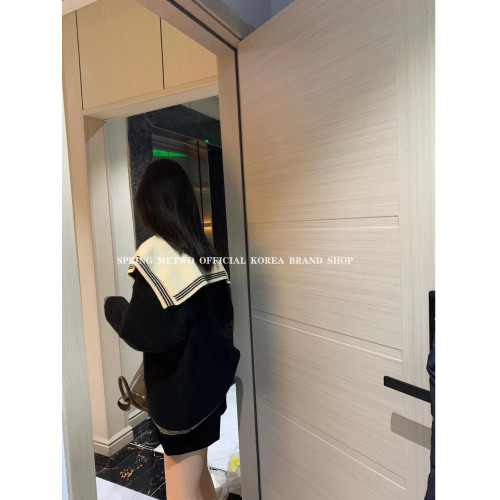 法式溫柔娃娃領學院風海軍大翻領慵懶風中長款套頭毛衣女秋冬上衣