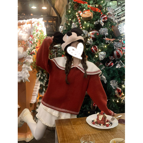 法式溫柔娃娃領學院風海軍大翻領慵懶風中長款套頭毛衣女秋冬上衣