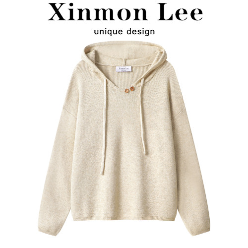 XinmonLee慵懶風連帽寬松毛衣軟糯套頭休閒寬松氣質簡約百搭帽衫