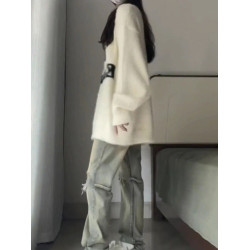 軟糯奶fufu白色馬海毛毛衣女秋冬加厚高級感水貂絨上衣慵懶針織衫