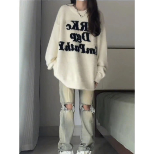 軟糯奶fufu白色馬海毛毛衣女秋冬加厚高級感水貂絨上衣慵懶針織衫