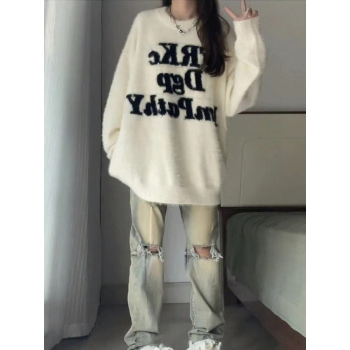 軟糯奶fufu白色馬海毛毛衣女秋冬加厚高級感水貂絨上衣慵懶針織衫