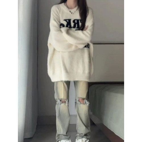 軟糯奶fufu白色馬海毛毛衣女秋冬加厚高級感水貂絨上衣慵懶針織衫