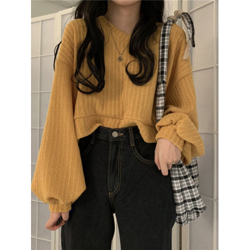 春秋2025新款韓版寬松顯瘦百搭V領短款長袖針織衫女薄款上衣毛衣