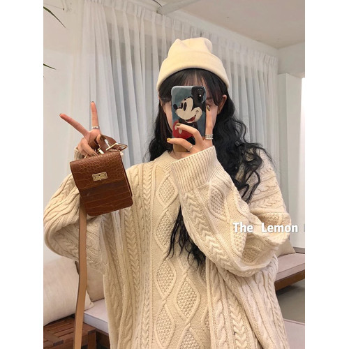 歐貨中長款麻花重工毛衣女外穿2025冬季設計感加厚針織衫慵懶上衣