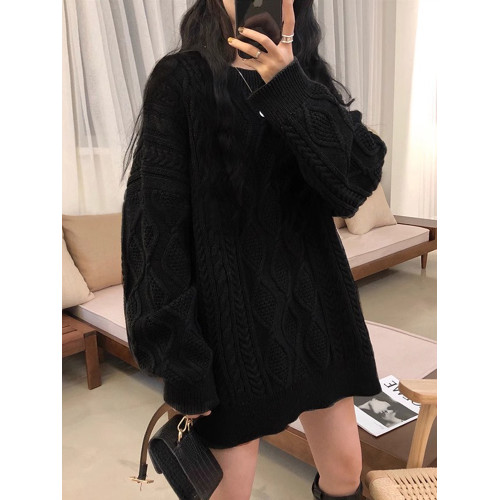 歐貨中長款麻花重工毛衣女外穿2025冬季設計感加厚針織衫慵懶上衣