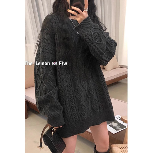 歐貨中長款麻花重工毛衣女外穿2025冬季設計感加厚針織衫慵懶上衣