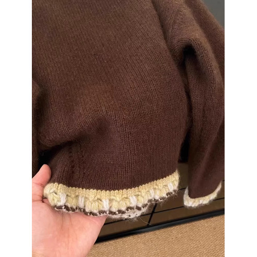 韓系高級感咖色圓領毛衣女秋冬加厚冬季外穿軟糯寬松慵懶風針織衫