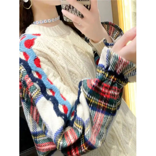 歐洲站2025秋冬新款韓版寬松套頭麻花針織上衣撞色假兩件毛衣女潮 歐洲站2025秋冬新款韓版寬松套頭麻花針織上衣撞色假兩件毛衣女潮