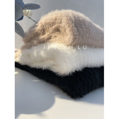 ins潮慵懶風短款水貂絨毛衣女設計感小衆紐釦喇叭袖修身針織衫冬