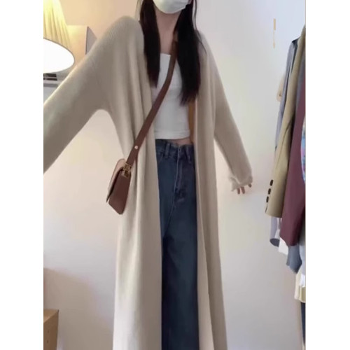 杏色毛衣外套女裝秋冬2025新款慵懶風中長款針織開衫奶系穿搭上衣