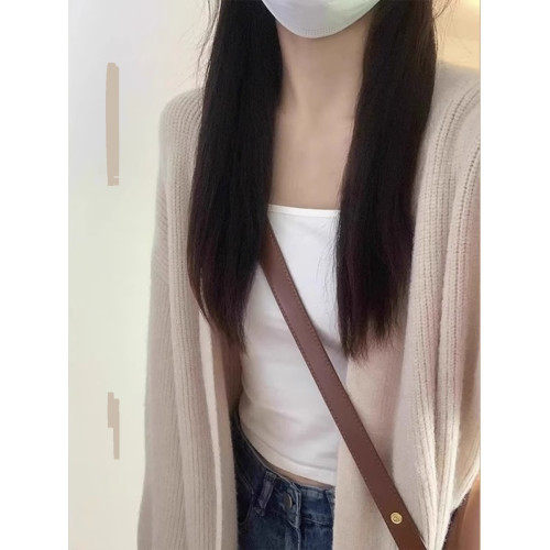 杏色毛衣外套女裝秋冬2025新款慵懶風中長款針織開衫奶系穿搭上衣