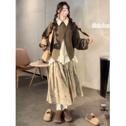 復古蝙蝠袖開叉套頭曡穿針織毛衣女秋冬季寬松顯瘦設計感上衣外套