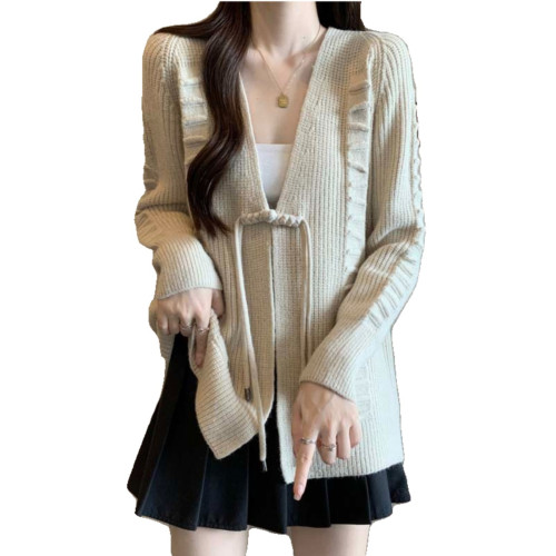 新中式國風盤釦針織開衫毛衣外套大碼女裝2025秋裝胖mm中長款上衣