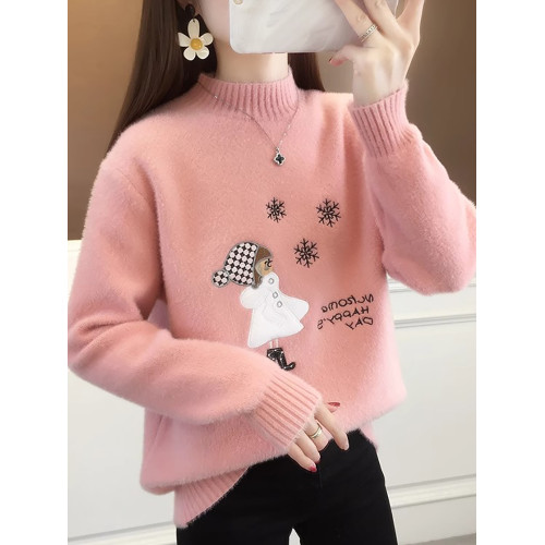 半高領毛衣女秋冬新款洋氣水貂絨上衣短款外穿女士針織打底衫長袖