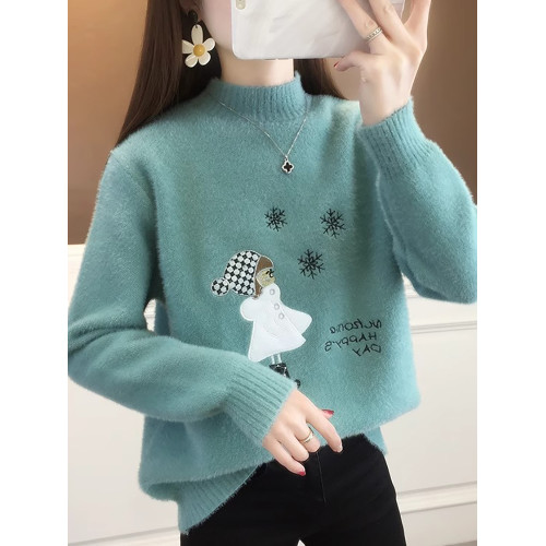 半高領毛衣女秋冬新款洋氣水貂絨上衣短款外穿女士針織打底衫長袖